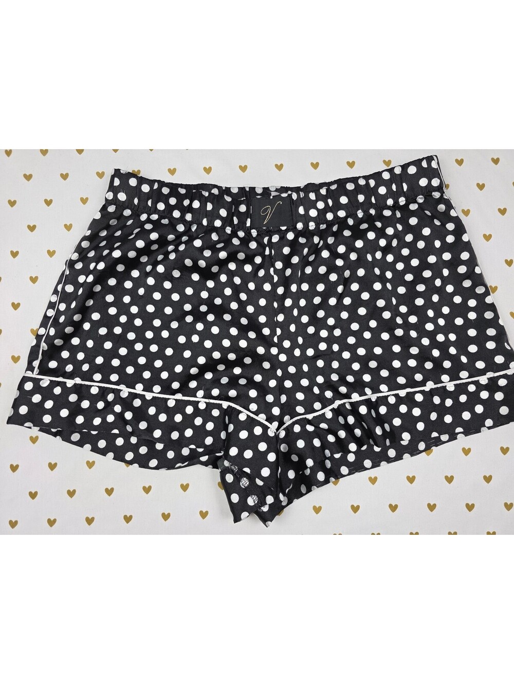 Victorias Secret Satin Black Polka Dot MEDIUM Sleep Shorts Boxers Pajama Bottoms